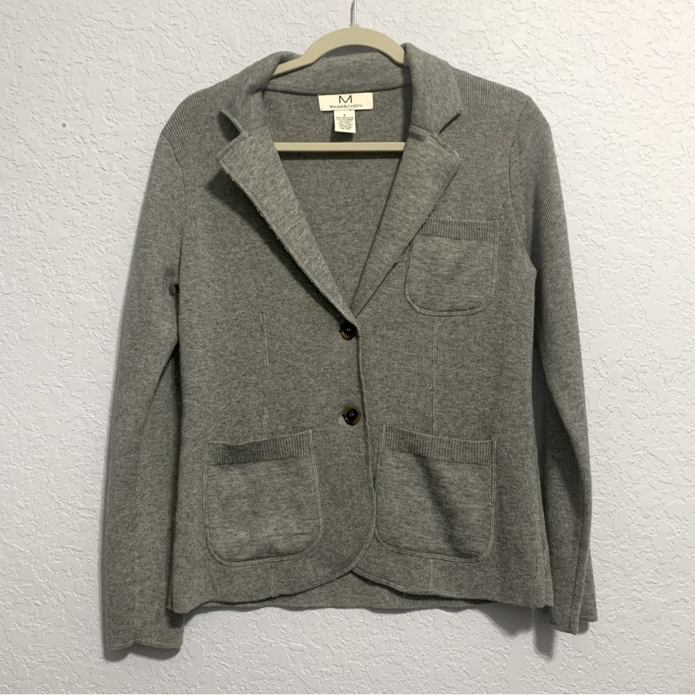 Magashoni Gray Wool Blend Knit Pocket Cardigan Sweater